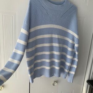 Blue and White Striped Women's Sweater